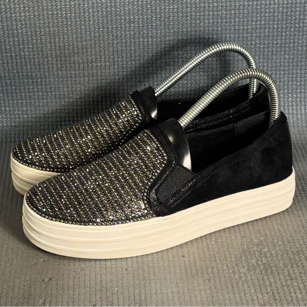 Skechers Women’s Double Up Shiny Dancer Slip On Black Studded Low Shoes Size 6
